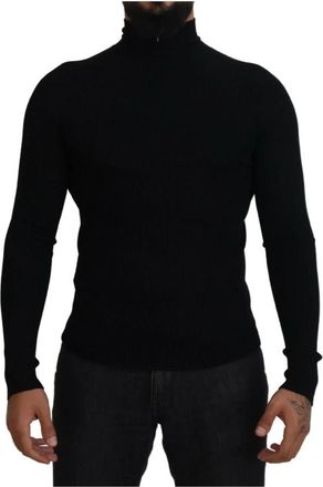 Dolce & Gabbana Zwarte Wollen Coltrui - Heren - Coltruien - Zwart - 2XS - Wol - Truien & Vesten