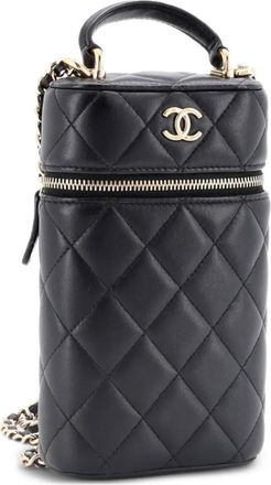 Chanel Classic Vanity Top Handle Phone Holder with Chain Quilted Lambskin crossbody bag - Zwart