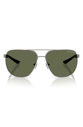 A|X Armani Exchange 63mm Aviator Sunglasses in Gunmetal /Dark Green Polar at Nordstrom