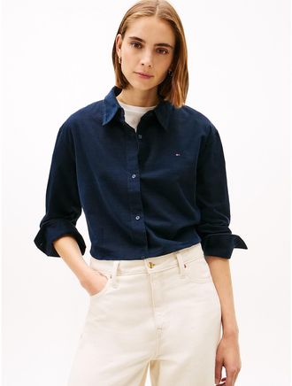 Tommy Hilfiger Womens Relaxed Lightweight Corduroy Shirt - Blue - 0