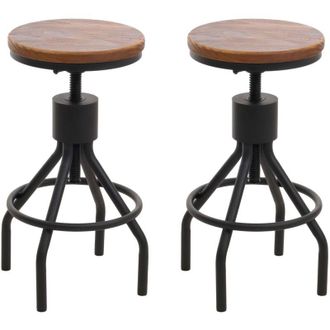 Hhg Juego De 2 Taburetes De Bar Hhg-962, Taburete De Bar, Reposapi&eacute;s Giratorio Regulable En Altura Metal Industrial Madera Maciza, Marr&oacute;n