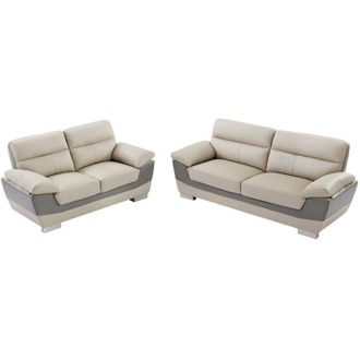 Vente-Unique Vente-unique - Divano 3+2 posti in pelle Bicolore antracite e grigio - francesca