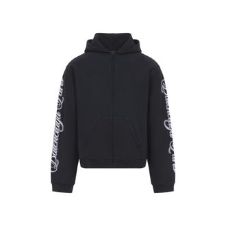 Balenciaga Black Embroidery Zip-Up Hoodie