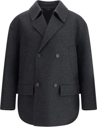 Fendi Wollen Vilt Double-Breasted Caban Jas - Heren - Mantel - Grijs - S - Wol - Jassen