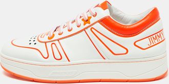 Jimmy Choo London White/neon Orange Leather Hawaii/f Sneakers