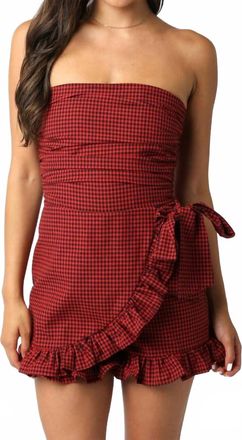 Olivaceous Sweet Gingham Girl Romper In Red