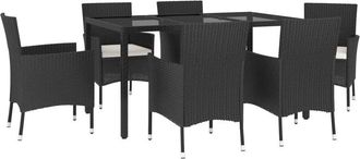 vidaXL Set De Comedor De Jard&iacute;n 7 Pzas Y Cojines Rat&aacute;n Sint&eacute;tico Negro Vidaxl