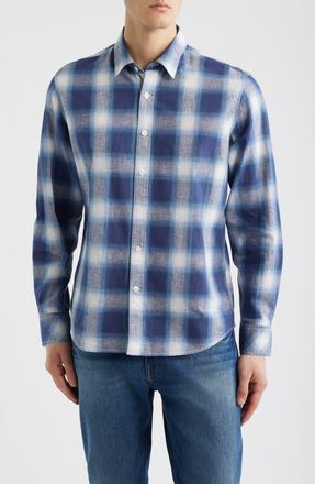 James Campbell Pamucak Regular Fit Plaid Cotton & Linen Button-Up Shirt in Blue at Nordstrom, Size Xx-Large