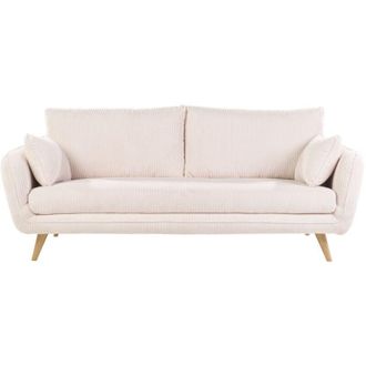 Miliboo Sof&aacute; Escandinavo De 3 Plazas En Terciopelo Acanalado Color Crema Y Madera Clara Creep