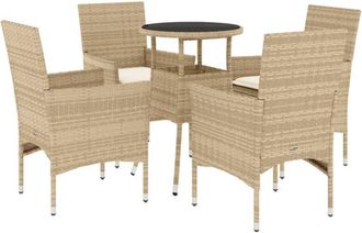 vidaXL Set Comedor Jard&iacute;n 5 Pzas Cojines Rat&aacute;n Sint&eacute;tico Vidrio Beige Vidaxl