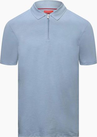 HUGO BOSS Mens Dekok233 Zip-Neck Polo Shirt in Slub Jersey - Blue - Size: 40