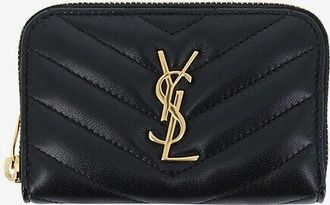 Saint Laurent Mini-Brieftasche aus gestepptem Leder mit Zip Cassandre