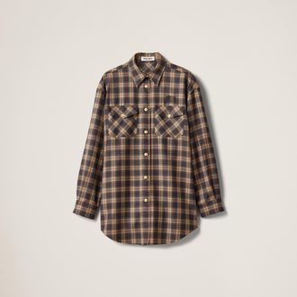 Miu Miu Wool Tartan Shirt, Woman, Camel Brown, Size 38