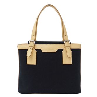 Burberry Beige Black Canvas Handbag Tote Bag (Pre-Owned)