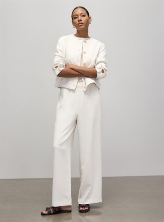 Contemporaine Womens Elastic waistband textured crepe pant Fit: Wide leg, super high rise