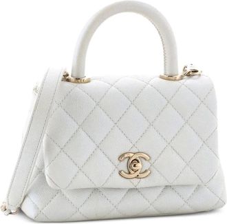 Chanel Coco Top Handle Bag Quilted Iridescent Caviar Extra Mini satchel - Bianco