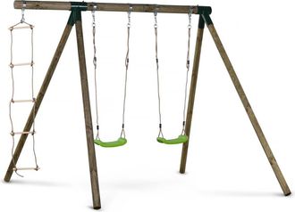 Habitat et Jardin Columpio De Madera timo - Con 2 Columpios Y 1 Escalera De Cuerda
