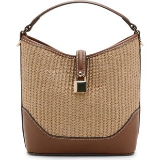 Mango Contrasting Canvas & Faux Leather Bucket Bag at Nordstrom