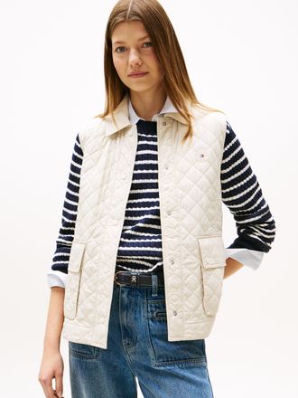 Tommy Hilfiger Steppweste TOMMY HILFIGER PADDED NYLON SLIM QUILTED VEST, Damen, Gr. XXL (44), beige (newsprint), Web, Obermaterial: 100% Polyamid, unifarben, slim fi