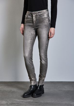 Street One Slim-fit-Jeans STREET ONE Style YORK, Damen, Gr. 33, L&auml;nge 30, grau (grau metallic coated wash), Denim/Jeans, Obermaterial: 82% Baumwolle, 15% Polyest