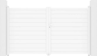 Vente-Unique Cancello A Battente L305 X H181 Cm Alluminio Pieno Bianco - Nazario