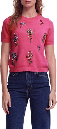 Boden Crystal Embellished Cotton Sweater in Pink Power at Nordstrom, Size X-Large