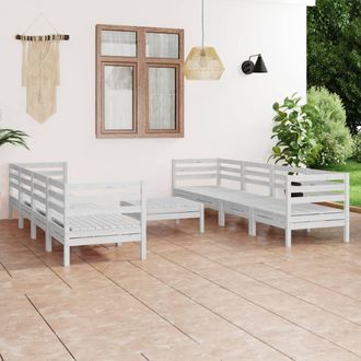 vidaXL Juego De Muebles De Jard&iacute;n 9 Piezas Madera Maciza Pino Blanco Vidaxl