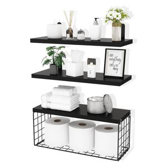 OEM 1 Estante De Pared, Dise&ntilde;o De Hierro Forjado, Panel De Madera Maciza, Almacenamiento Para Sala De Estar, Ba&ntilde;o, Cocina