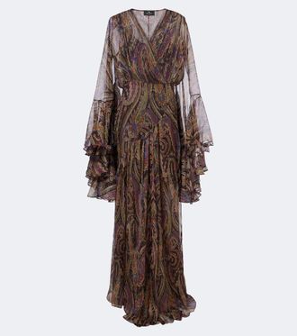 Etro Paisley ruffled silk-blend cr&ecirc;pon maxi dress