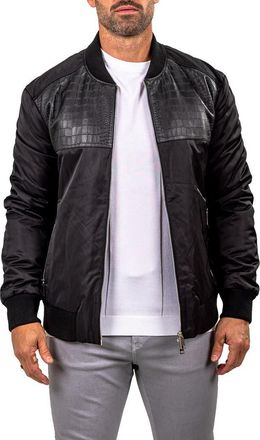 Maceoo Croc Embossed Leather Bomber Jacket in Black at Nordstrom, Size Xx-Large