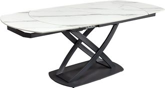 Global Interiors Ovaler, ausziehbarer Designer Esstisch Phoenix aus Keramik 130-190 x 100 cm - Marmoroptik Weiss