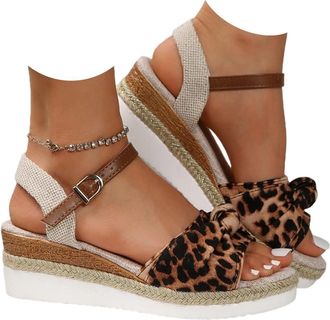 Generic Orthopedic Wedge Sandals For Women UK with Ankle Strap Arch Support Open Toe Shoes Mid Heel Bowknot Straps Espadrilles Non-Slip Summer Casual Beach Da