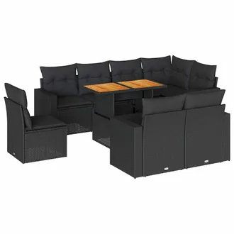 vidaXL Vidaxl Set Divani Da Giardino 9 Pz Con Cuscini Nero In Polyrattan