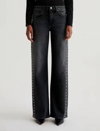 AG - Adriano Goldschmied Adria Studded Wide-Leg Jeans In Immensity
