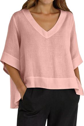 Generic Linen Embroidered Shirt Boho Tops for Women UK Cotton Linen Lightweight Casual Cotton and Linens Shirt for Women, Loose Fit, Retro Style Shirts Pink