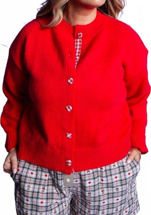 Wishlist Plaid-Button Cardigan In Red