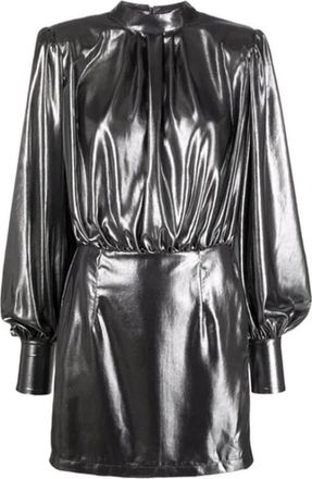Blanca Vita Gelamineerde Mini Jurk met Pofmouwen - Dames - Korte kleedjes - Grijs - M - Polyester - Kleedjes