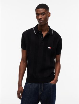 Tommy Hilfiger Mens Tommy Jeans Short-Sleeve Sweater Polo - Black - L