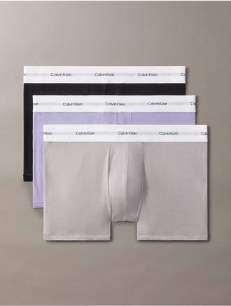 Calvin Klein Mens Cotton Modal Stretch 3-Pack Trunk - Purple - XL