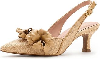 Johnston & Murphy Lindsey Flower Slingback Womens Wedge Shoes Natural : 9.5 M, Leather