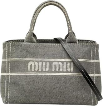 Miu Miu Pre-owned Denim Satchel - Dames - Pre-owned - Grijs - Maat: ONE Size Denim