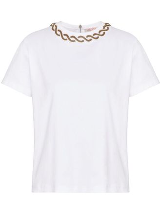 Valentino Garavani T-shirt con rifinitura di perline - Bianco