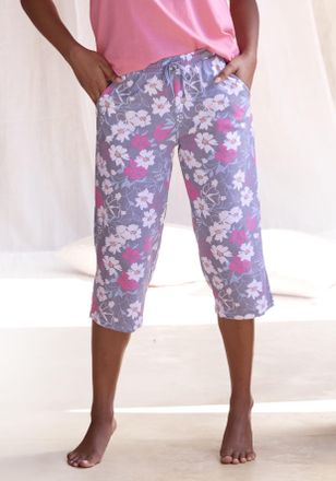 Vivance Caprihose VIVANCE DREAMS, Damen, Gr. 36/38, N-Gr, blau (graublau, pink, gebl&uuml;mt), Single Jersey, Obermaterial: 100% Baumwolle, gemustert, Basic, beque