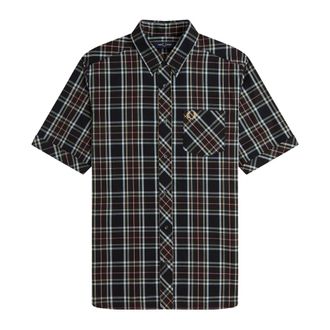 Fred Perry Short Sleeve Shirts, male, Black, Size: 2XL Tartan Poplin Shirt M2434 102