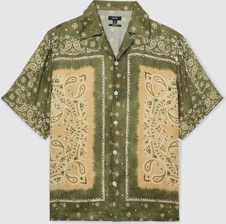 Reiss Sage Green Paisley-print Cuban-collar Shirt, Xxl