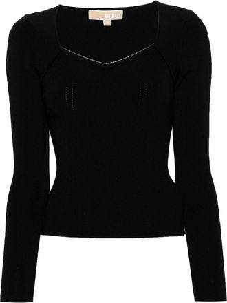 Michael Michael Kors rhinestoned sweetheart-neck top - women - Nylon/Elastane/Viscose - L - Black