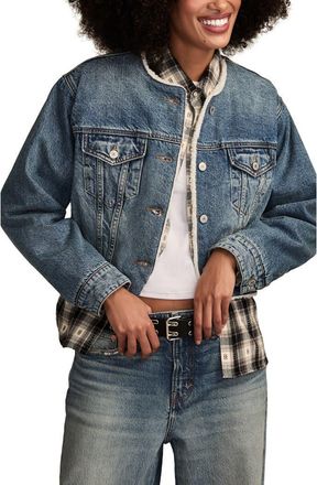 Lucky Brand Collarless Crop Denim Trucker Jacket in Cozy Cottage Wash at Nordstrom, Size X-Large