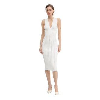 Elisabetta Franchi Kleedjes, Dames, Wit, M, Polyester, Gebreide Jurk met Openwerk