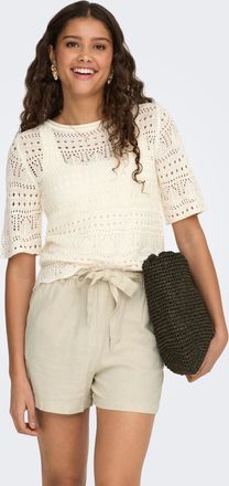 Jacqueline de Yong Kurzarmpullover JDY JDYSUN LAY 2/4 PULLOVER KNT NOOS, Damen, Gr. XXL, eggnog, Strick, Obermaterial: 100% Polyacryl, unifarben, h&uuml;ftlang, Rundhals, Pul