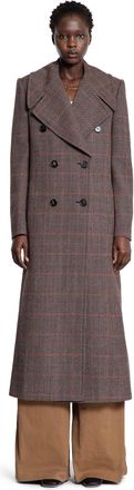 Chloé Long Double-Breasted Coat in Check Wool